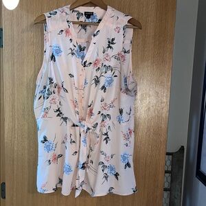 Torrid floral pink and Blue tie blouse